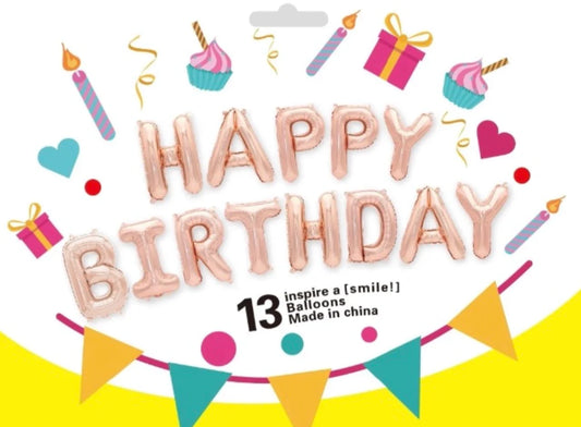 16" Rose Gold "Happy Birthday" Letter Balloon Kit