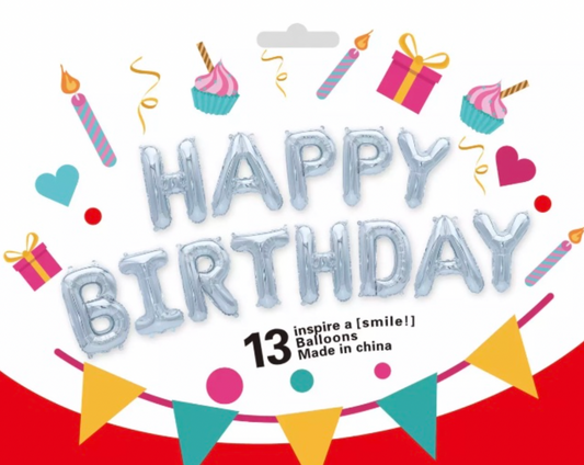 16" Silver  "Happy Birthday" Letter Balloon Kit